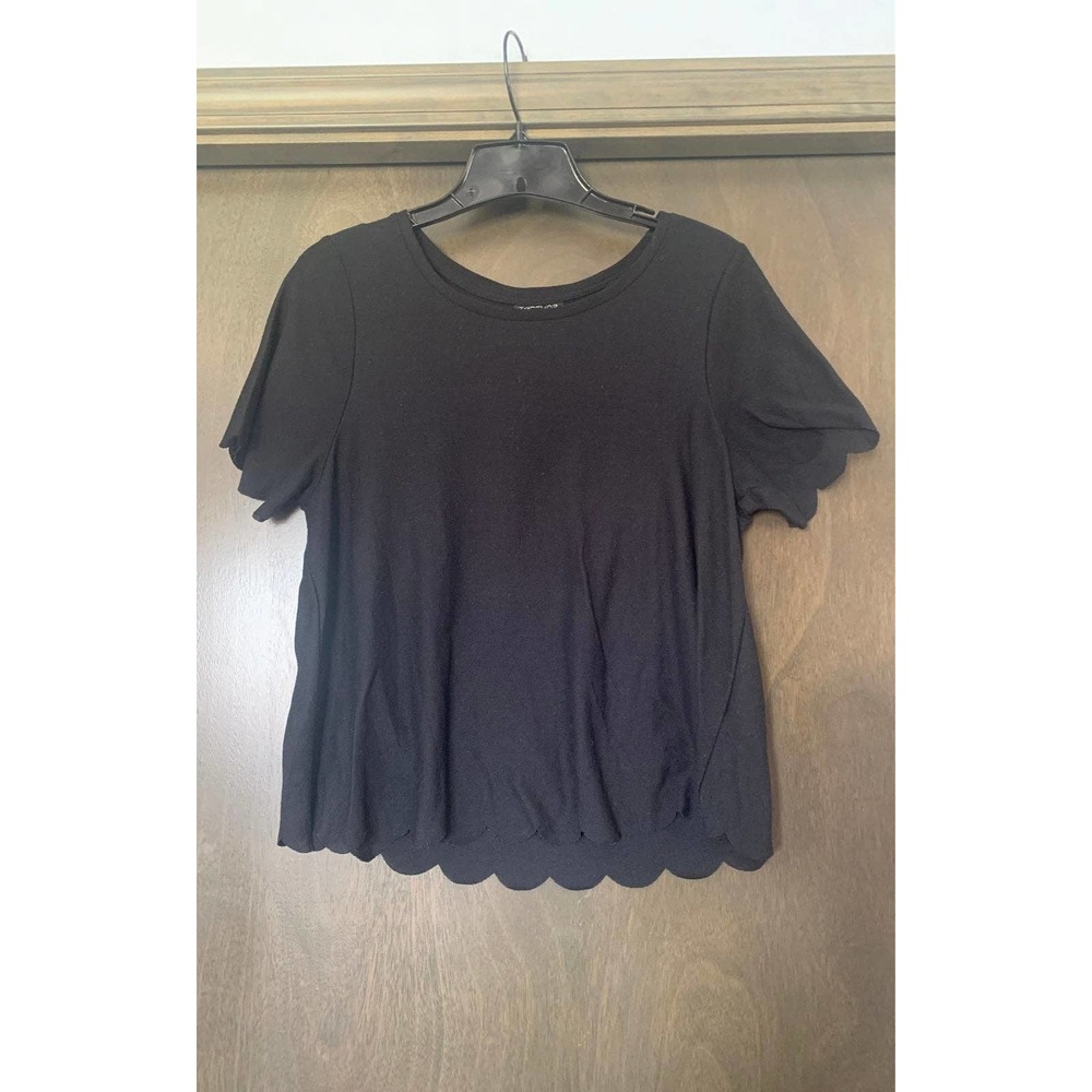 topshop black womens scalloped top size 8